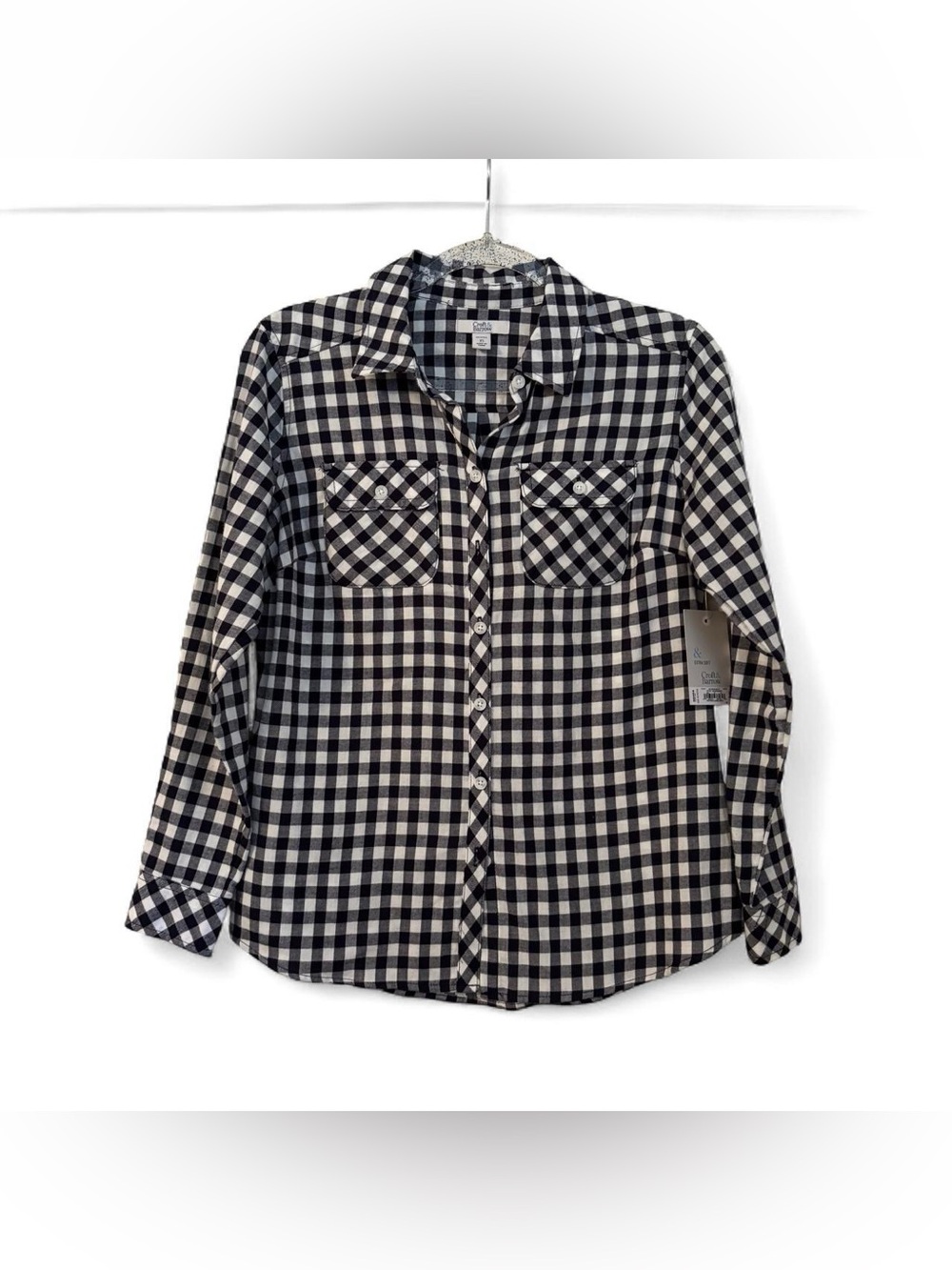 NWT Croft & Barrow Black and White Gingham Button-Up Shirt